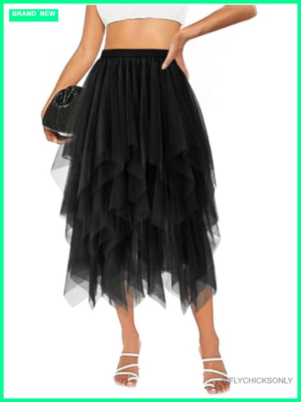 Tulle Skirt Women Midi A-Line Mesh Layered Fairy High Waist Elastic